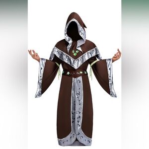 NWT Spooktacular Wizard Costume Adult Men, Medieval CostumE W/Hooded Cloak, Sz M